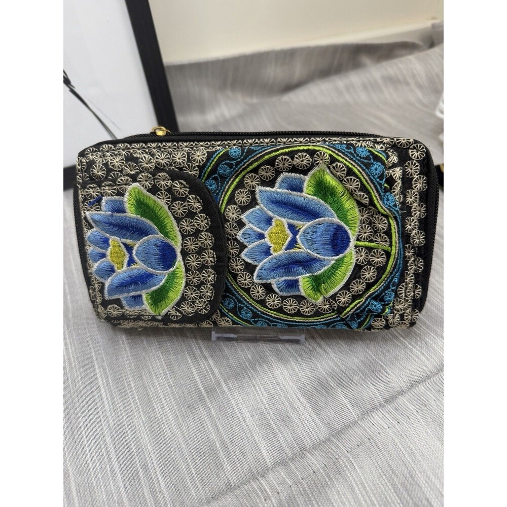 Cellphone Wallet Wristlet For Women Mexican-style embroidered butterfly & Floral